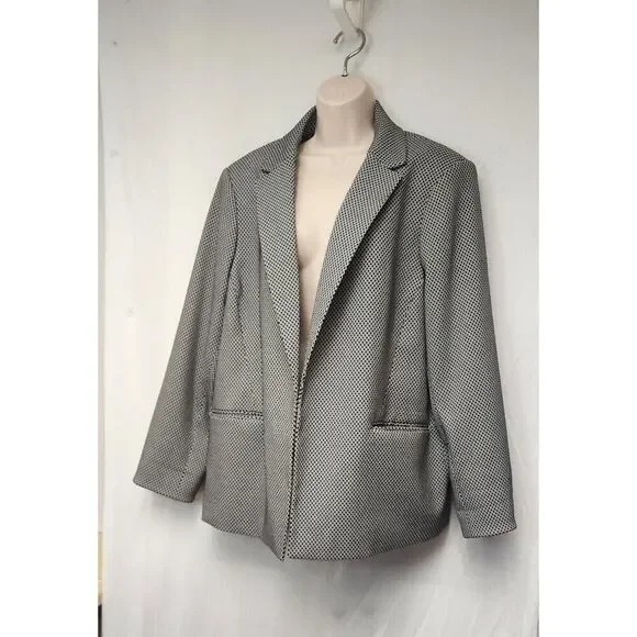 Calvin Klein Houndstooth Black/White Single Breasted Open Blazer Jacket 18W - Picture 3 of 9